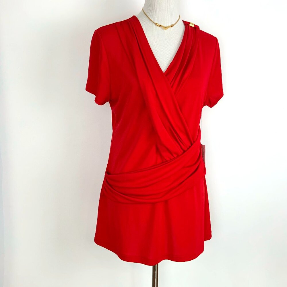 New Etcetera by Carlisle Red Short Sleeve Cross Front Top Size XL